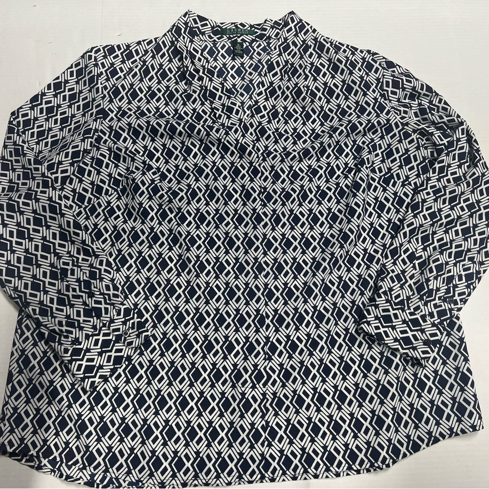 Ralph Lauren Navy Diamond Pattern Blouse 1X